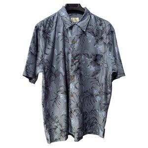 Vintage‎ blue Hawaiian shirt Bill Blass XL Floral Tropical Design